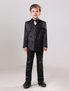 Costume sublime cortège enfant noir en satin bouton sur le devant