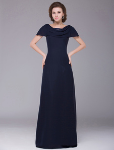 Robe mère de mariés bleue marine foncée de col bateau