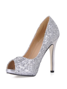 Chaussures à bout ouvert à talon aigusen tissu de paillettes