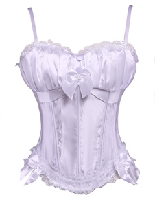 Fascinant corset sein couvrant en fausse soie blanc avec noeud