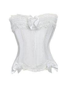 Beau corset féminin sexy en dentelle et fausse soie avec frange et armature et lacets sans bretelles