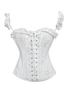 Corset sein couvrant en jacquard blanc à volants