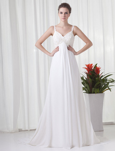 Robe de mariée taille empire blanche en chiffon à fines bretelles