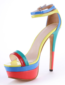Fabuleuses sandales à talons aigus et bout ouvert en PU multicolore effet fluo