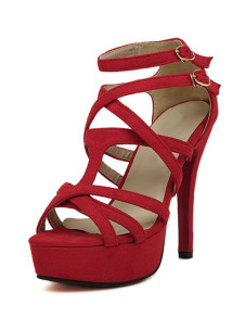 Sandales gladiateur en vogue habillé à talons aiguilles en tissu de terry rouge