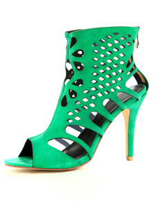 Vert sexy zippé sandales en peau de mouton