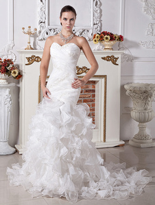 Robe de mariée sirène en organza ivoire avec perles