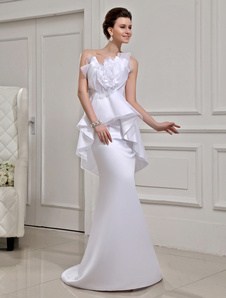 Robe de mariée sirène en satin blanc avec fleur à traîne