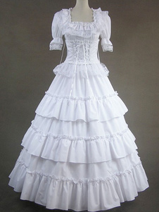 Robe de lolita douce Blanche en Coton avec Manches courtes