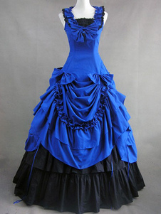 Robe lolita rétro bleu coton à volant