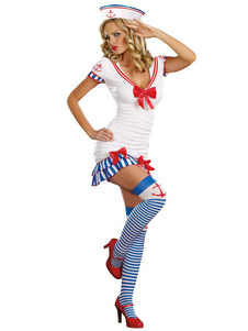 Mode Bow blanc élastique tissé Satin Sailor Costume
