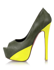 Chaussures à bout ouvert à talon aigu en PU bicolore