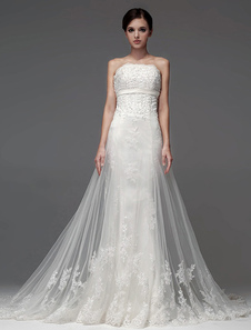 Robe de mariage exquise sirène bustier en satin avec paillettes