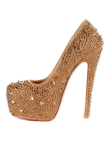 Eacarpins champagne à plateforme à talon aigu avec strass