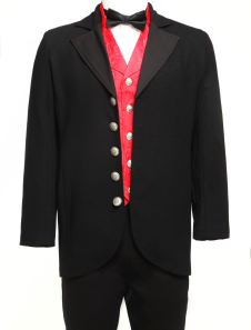 un fabuleux manteau steampunk plein longueur noir boutonné en tissu de jazz et velours