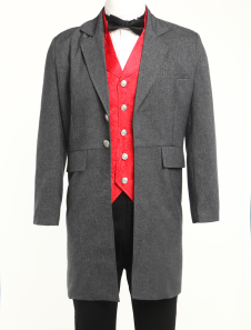 Costume rétro manteau long steampunk hommes gris