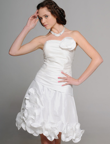 Robe de mariée gracieuse A-ligne en taffetas blanc avec fleur bustier mini