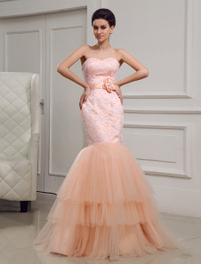 Robe mariage sirène en tulle avec dentelle à traîne