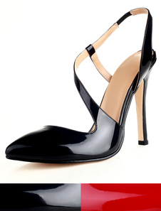 Chaussures à talons aigus style cuir verni en peau d'agneau