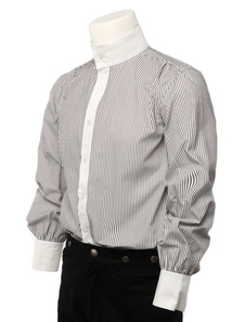 Chemises Steampunk gris Retro homme rayé bouton Up Stand collier Vintage chemises habillées