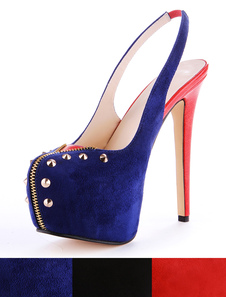 Chaussures à talon aigu et bout amande avec rivet et zip