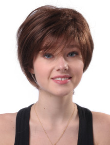 Perruque corte de cheveux humains brune foncée