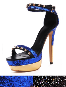 Sandales plateforme parfaites à talons aigus en PU imprimé brillant clouté