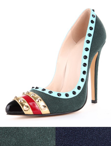 Escarpins cloutés à bout pointu et talon aigu color-block