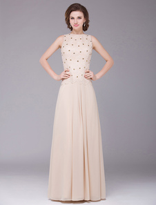 Robe mère de mariés en chiffon champagne plissé