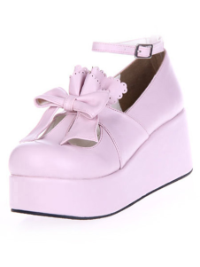 Chaussures Lolita sublimes en PU roses à talons compensés