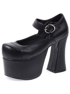 Mat noir Lolita talons chaussures talons Chunky haute plate-forme chaussures cheville boucle de la s