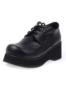 Chaussures lolita en PU noir avec lacets et perforations