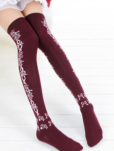 Chaussettes lolita rouges imprimées fleuries