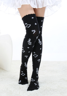 Chaussettes Lolita noires imprimées de note musicale