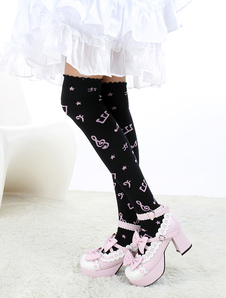 Chaussettes lolita imprimées de note musicale