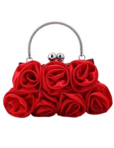 Pochette de soirée en satin rouge avec fleur à chaîne