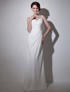 Robe de mariée en satin de soie stretch blanc avec dentelle