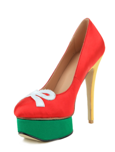 Rouges chaussures à talons hauts en suédé de mouton détail noeud et touche de couleur