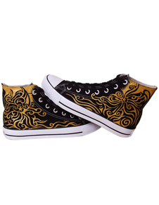 Chaussures en toile noir imprimé d'or à tige haute