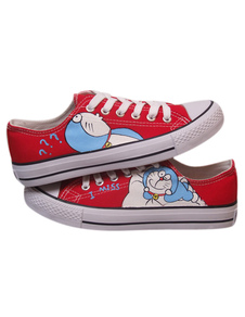 Chaussures basses à lacets rouges en toile peint Doraemon
