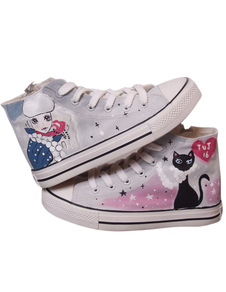 Chaussures de toile peintes fille et chat à lacets