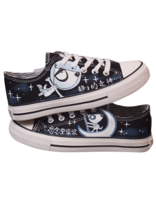 Chaussures en toile noir peint de chien à lacets