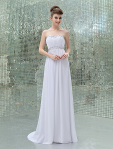 Robe mariée magnifique fourreau blanche bustier en chiffon avec perles