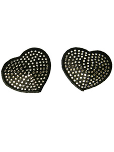 Pasties mamelon noir en forme de cœur avec strass