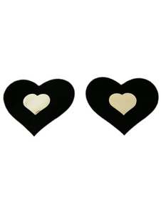 Pasties en terry noirs bicolores de forme cœur