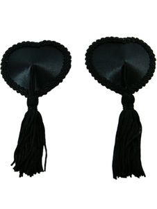 Pasties mamelon noirs à franges en forme cœur