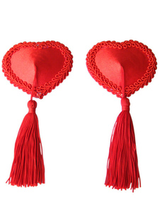 Pasties en PU rouges avec frange de forme cœur