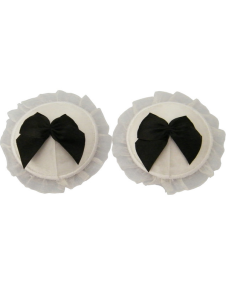 Pasties mamelon femme cuir PU satin mat et nœuds blancs sexy