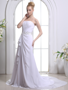Robe de mariée fourreau blanche en chiffon bustier traîne courte