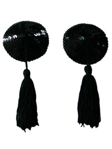 Pasties en PU noirs pailletés avec frange